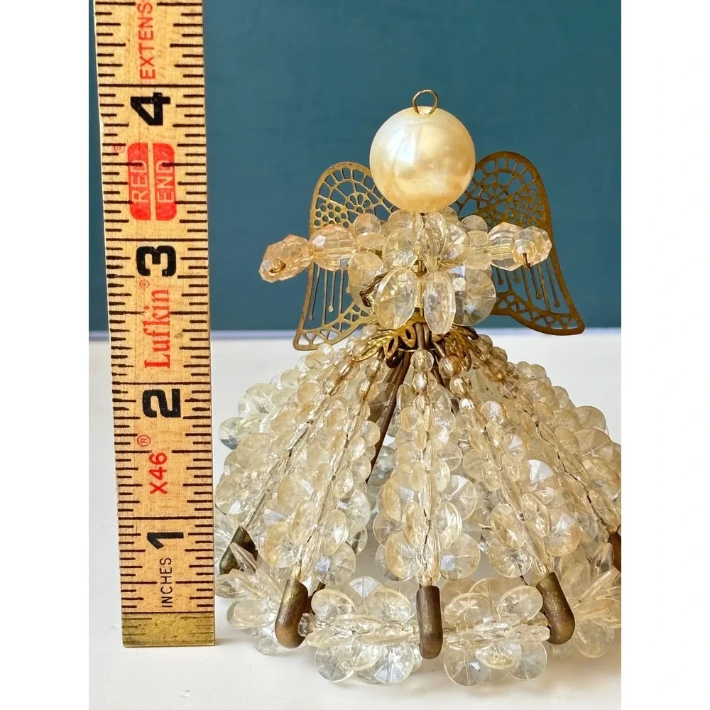 Vintage Beaded Angel Ornament Tree Ornament Safety Pin  Filigree 4 Inch
